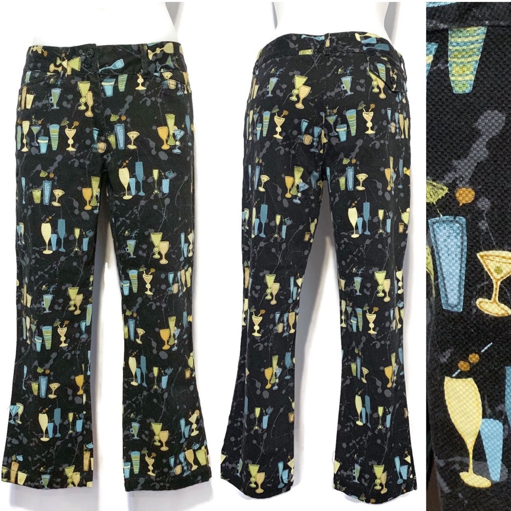 🥂 Vintage “martini Party” Black Cotton Capris